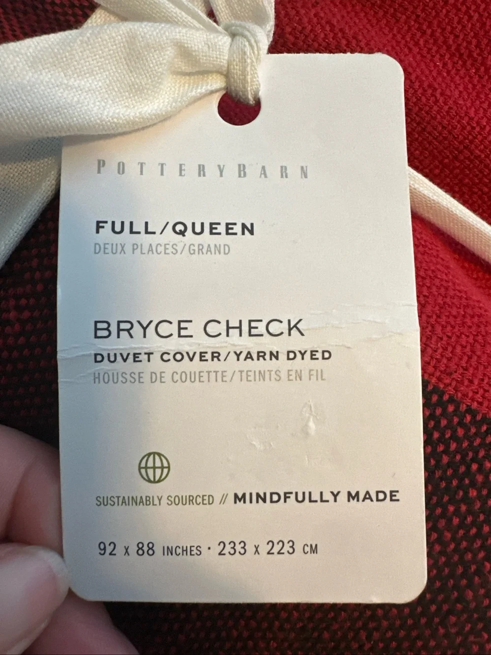Pottery Barn Bryce Buffalo Check Duvet Cover Full/Queen Red & Black Cabin NWT